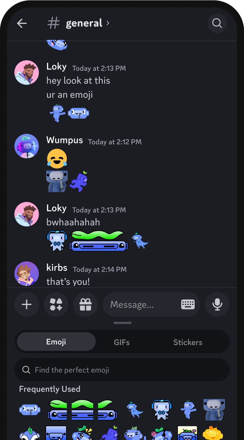 Discord mobile chat interface