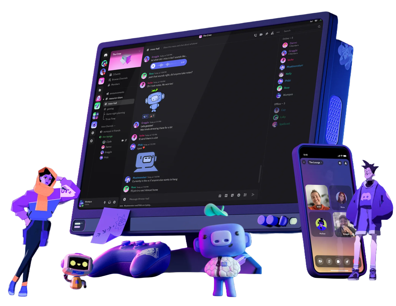 Discord homepage hero visual showing multi-device chat and community interaction
